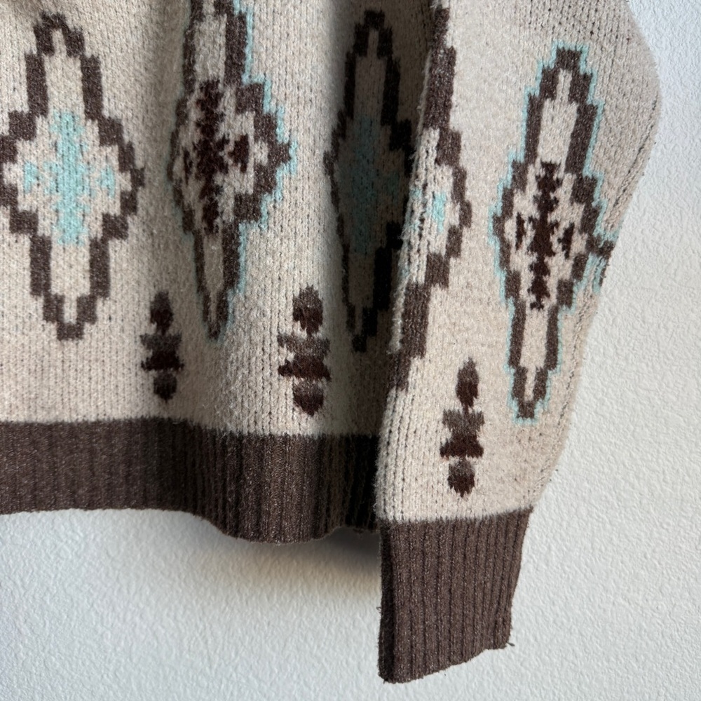 Pink Republic Brown Aztec Western Cowgirl Half Zip Sweater Women’s Size Medium - Picture 3 of 5